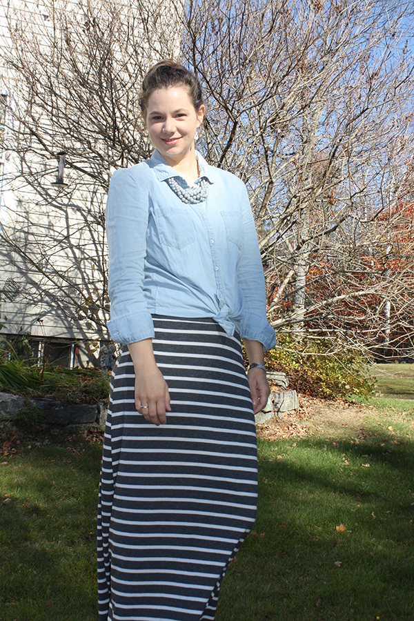 Classic Fashion Combo: Chambray and Stripes - Mud Boots and Pearls
